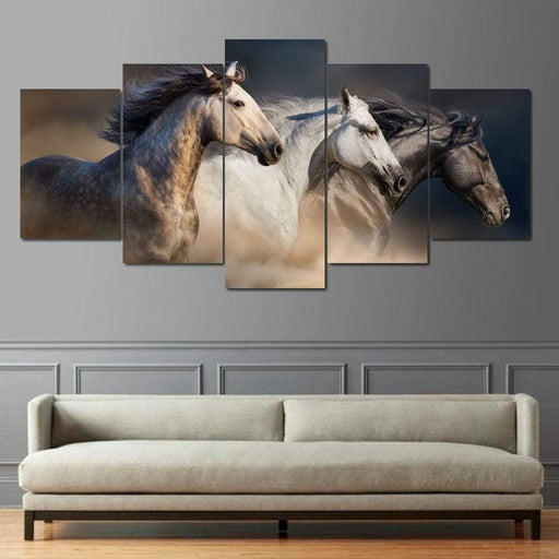 Running Horses - Canvas Print - photorealistic wall art of three elegant horses running - this work of art is a great addition to your home or office | NicheCanvas