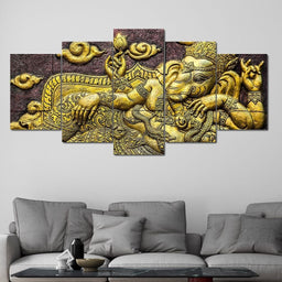 Golden Ganesh Multi Panel Canvas Wall Art - NicheCanvas