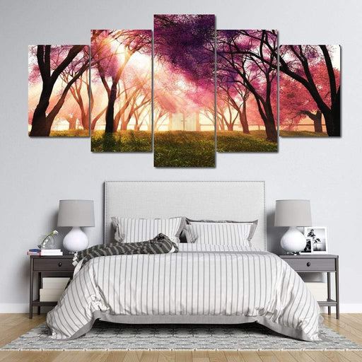 Enlightened Path - Canvas Print - gorgeous wall canvas of a spiritual path with pink trees - hang this to your home and it will surely brighten your living room | NicheCanvas