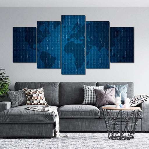 World Map - Data - Canvas Print - this 5 panel wall art of the world map can be displayed in your office - hang this wall decor to captivate the audience | NicheCanvas