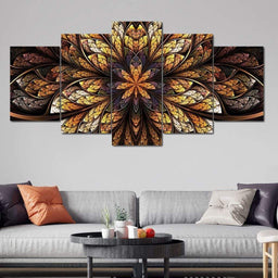 Yellow & Black Fractal Flower Multi Panel Canvas Wall Art - NicheCanvas