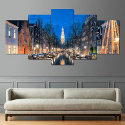 Amsterdam Canal Multi Panel Canvas Wall Art - NicheCanvas