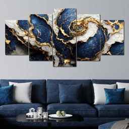 Luxury Abstract Marble in Blue, White & Gold - NicheCanvas