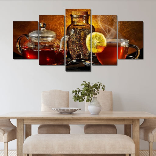 Glass Teapot - Canvas Print - photorealistic wall art of an organic herbal tea - this unique canvas painting makes the perfect gift for your family | NicheCanvas