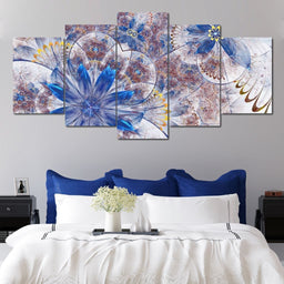 Blue Fractal Flower Design Multi Panel Canvas Wall Art - NicheCanvas
