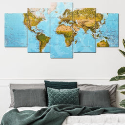 World Map - Education Multi Panel Canvas Wall Art - NicheCanvas