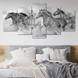 Black & White Horses Heard - NicheCanvas