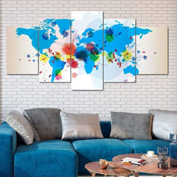 World Map - Watercolor Multi Panel Canvas Wall Art - NicheCanvas
