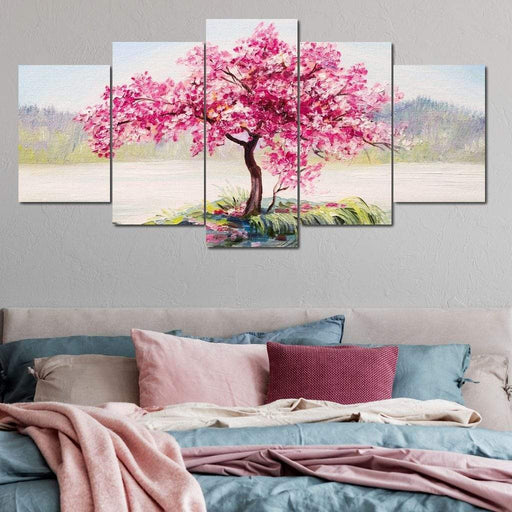 Oriental Cherry Tree - Canvas Print - gorgeous wall art of a beautiful sakura blossom tree - this watercolor painting is an artful addition for you bedroom | NicheCanvas