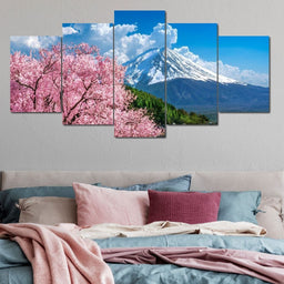 Fuji Mountain Spring Multi Panel Canvas Wall Art - NicheCanvas