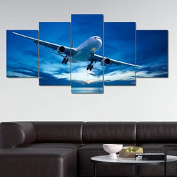 Airplane Over The Sea Multi Panel Canvas Wall Art - NicheCanvas
