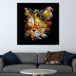 Colorful Cat on Black Background - NicheCanvas