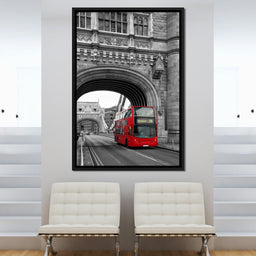Red Bus Passing on the Tower Bridge - NicheCanvas