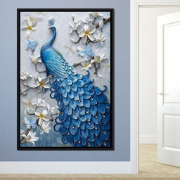 Blue Peacock Flower 1 panel Left - NicheCanvas