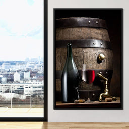 Wine bottle and barrel - NicheCanvas