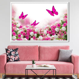 Pink Roses & Butterflies - NicheCanvas