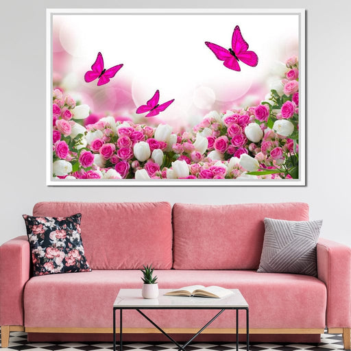 Pink Roses & Butterflies Canvas Print