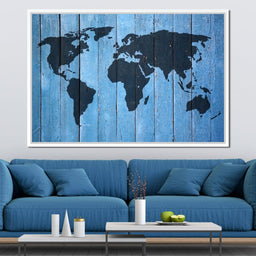World Map - Blue Planks - NicheCanvas