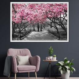 Pink Blossoms in Black and White - NicheCanvas