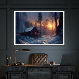 Warm Cabin Covered in Snow - NicheCanvas