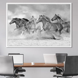 Black & White Horses Heard - NicheCanvas
