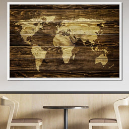 World Map - Oak Planks - NicheCanvas