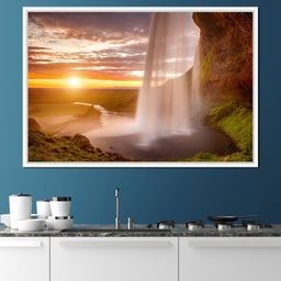 Sunset over Seljalandsfoss Waterfall - NicheCanvas