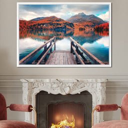 Wooden Pier on Autumn lake Sils - NicheCanvas