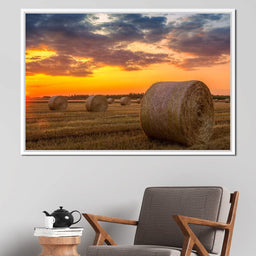 Hay Bales Sunset - NicheCanvas