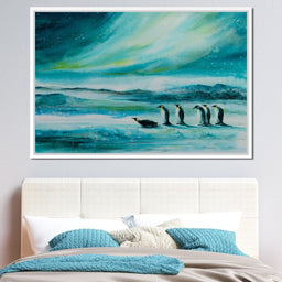 Penguins Under the Aurora Borealis - NicheCanvas
