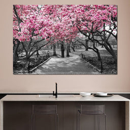 Pink Blossoms in Black and White - NicheCanvas