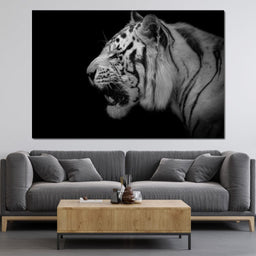 Black and White Tiger Profile - NicheCanvas