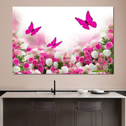 Pink Roses & Butterflies - NicheCanvas
