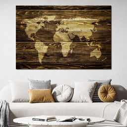 World Map - Oak Planks - NicheCanvas