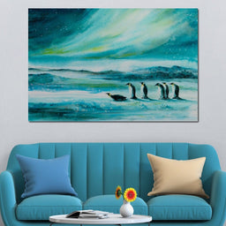 Penguins Under the Aurora Borealis - NicheCanvas