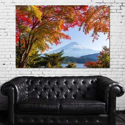 Autumn Trees by Mount Fuji - NicheCanvas