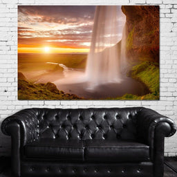 Sunset over Seljalandsfoss Waterfall - NicheCanvas