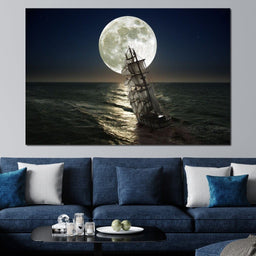 Sailing Under the Giant Moon - NicheCanvas