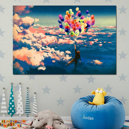 Flying with Colorful Balloons - NicheCanvas