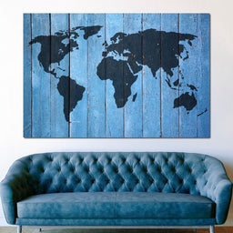 World Map - Blue Planks - NicheCanvas