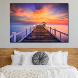 Celebrated Pier Pink Sunset - NicheCanvas