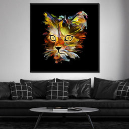 Colorful Cat on Black Background - NicheCanvas