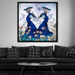 Blue Floral Peacocks - NicheCanvas