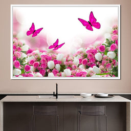 Pink Roses & Butterflies - NicheCanvas