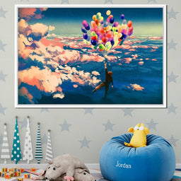 Flying with Colorful Balloons - NicheCanvas