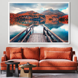 Wooden Pier on Autumn lake Sils - NicheCanvas