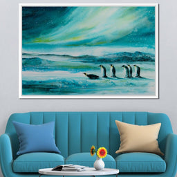 Penguins Under the Aurora Borealis - NicheCanvas