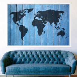 World Map - Blue Planks - NicheCanvas