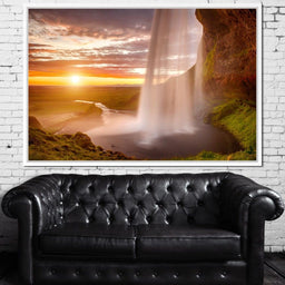 Sunset over Seljalandsfoss Waterfall - NicheCanvas