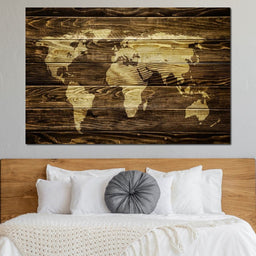 World Map - Oak Planks - NicheCanvas